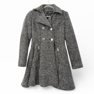 Liz Claiborne Outerwear Wool Blend Chevron Coat Small Black Gray Lined
